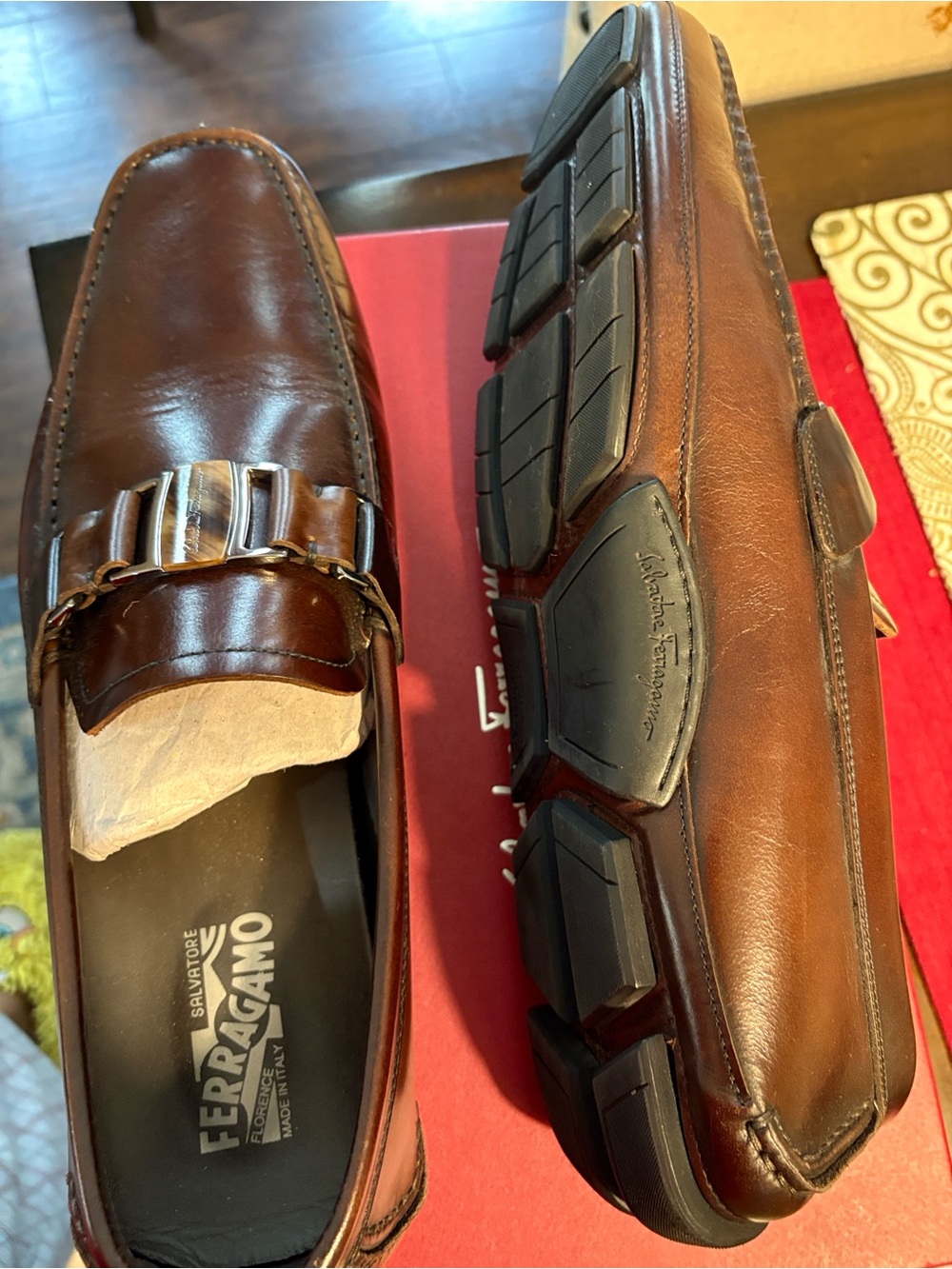 Salvatore Ferragamo Brown Leather Bit Slip-On Loafers